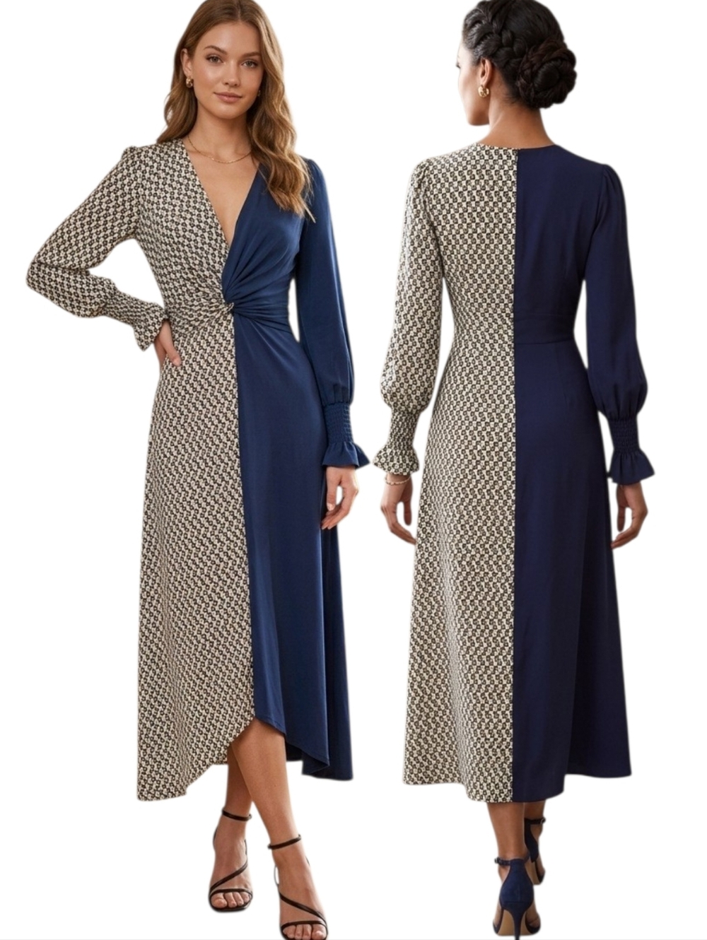 DIANE VON FURSTENBERG "Michelle" Silk Twist Front Midi Dress - Size 4